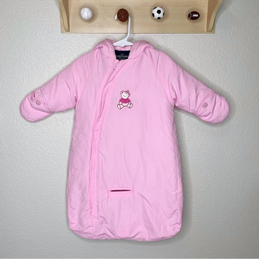 Faded Glory Baby Girl Size 6-9 Months Pink Car Seat Winter/Snow Suit
